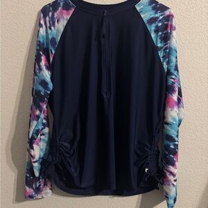 Free Country Navy and Tie-Dye Long Sleeve 1/2 zip rash guard/sun shirt